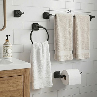 4PCS Black Stainless Steel Bathroom Hardware Set - 24'' Wall Mount Towel Bar