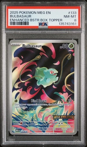 2025 POKEMON MEG EN-MEGA EVOLUTION ENHANCED BOOSTER BOX TOPPER BULBASAUR PSA 8