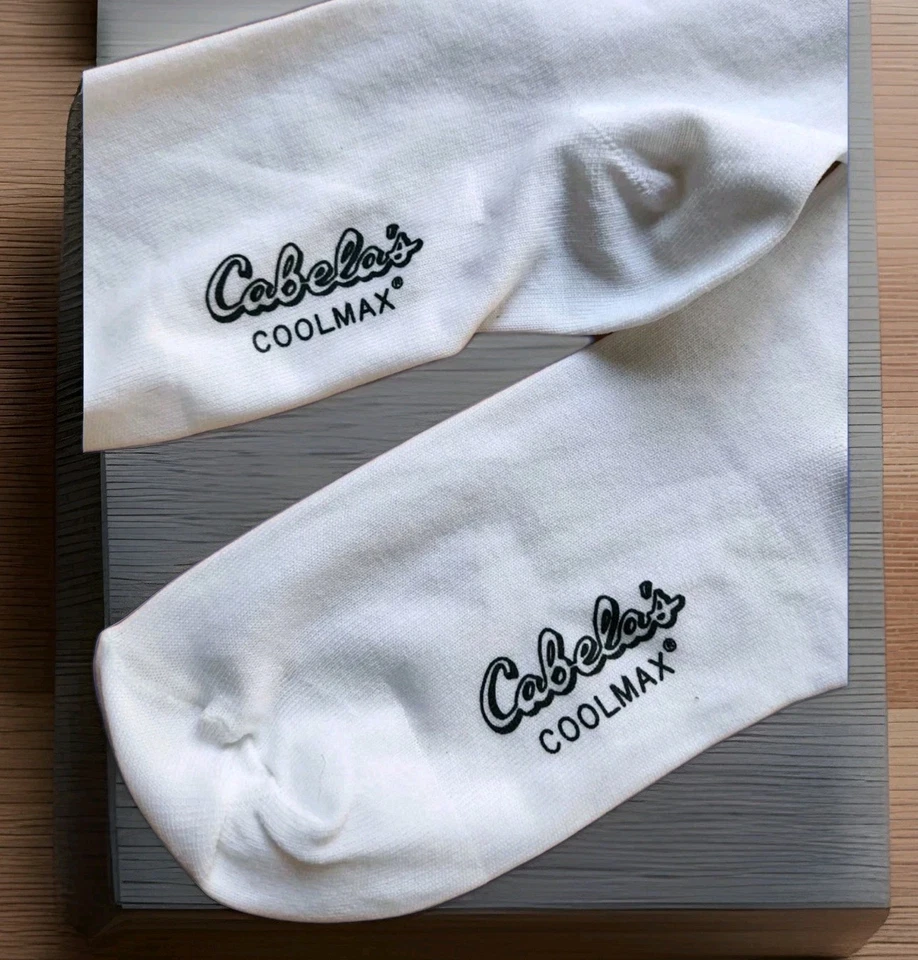 New Cabela's Mens Over-The-Calf COOLMAX White Liner Socks "Stay-up" Design SZ L - Image 2 of 4