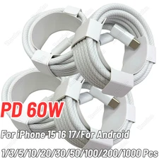 60W Type C to USB C Fast Charger Cable PD Cord Lot For i Phone Air 15 16 16e 17