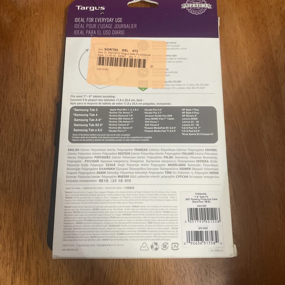 TARGUS Safe Fit Protective Case Tablets 7"-8" For Apple/Samsung/Dell/HP/Asus NEW - Image 2 of 2