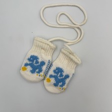 Vtg Knit Baby Mittens  Blue Dog Motif  Infant Size  1950-60s Era Mid-Century