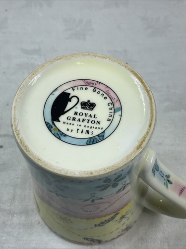 ROYAL GRAFTON TAMS FINE BONE CHINA HALF PINT MUG USED YELLOW PINK BLUE DRINK TEA - Picture 7 of 11