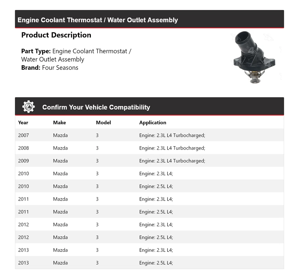 Termostato de refrigerante de motor/conjunto de salida de agua para Mazda 2007-2013 4 estaciones Foto 2 de 4