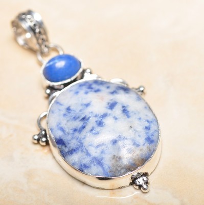 Pendentif Sodalite Bleu Sur Argent 925 - Fait Main - Longueur 2,5 Pouces - Neuf