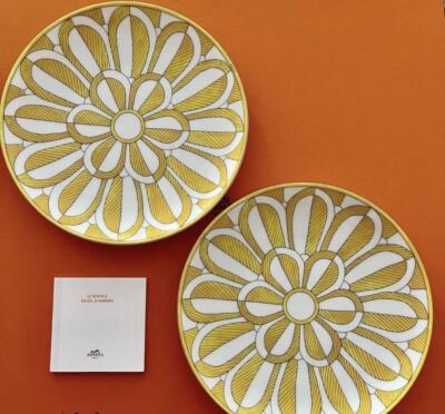 Hermes Soleil d'Hermes Dessert Plate Yellow Tableware Dish 2 set