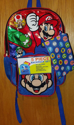 New 5 piece Super Mario Bros Backpack Set