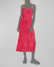$650 Ulla Johnson Women's Pink Plissé Self-Tie Shoulder Orla A-Line Dress Size 0