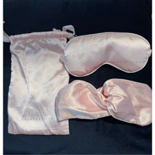 Chantecaille pink satin eye mask and headband with pouch