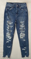 American Eagle Distressed Blue Mom Jean Women Size 00 Waist 26 Inseam 28