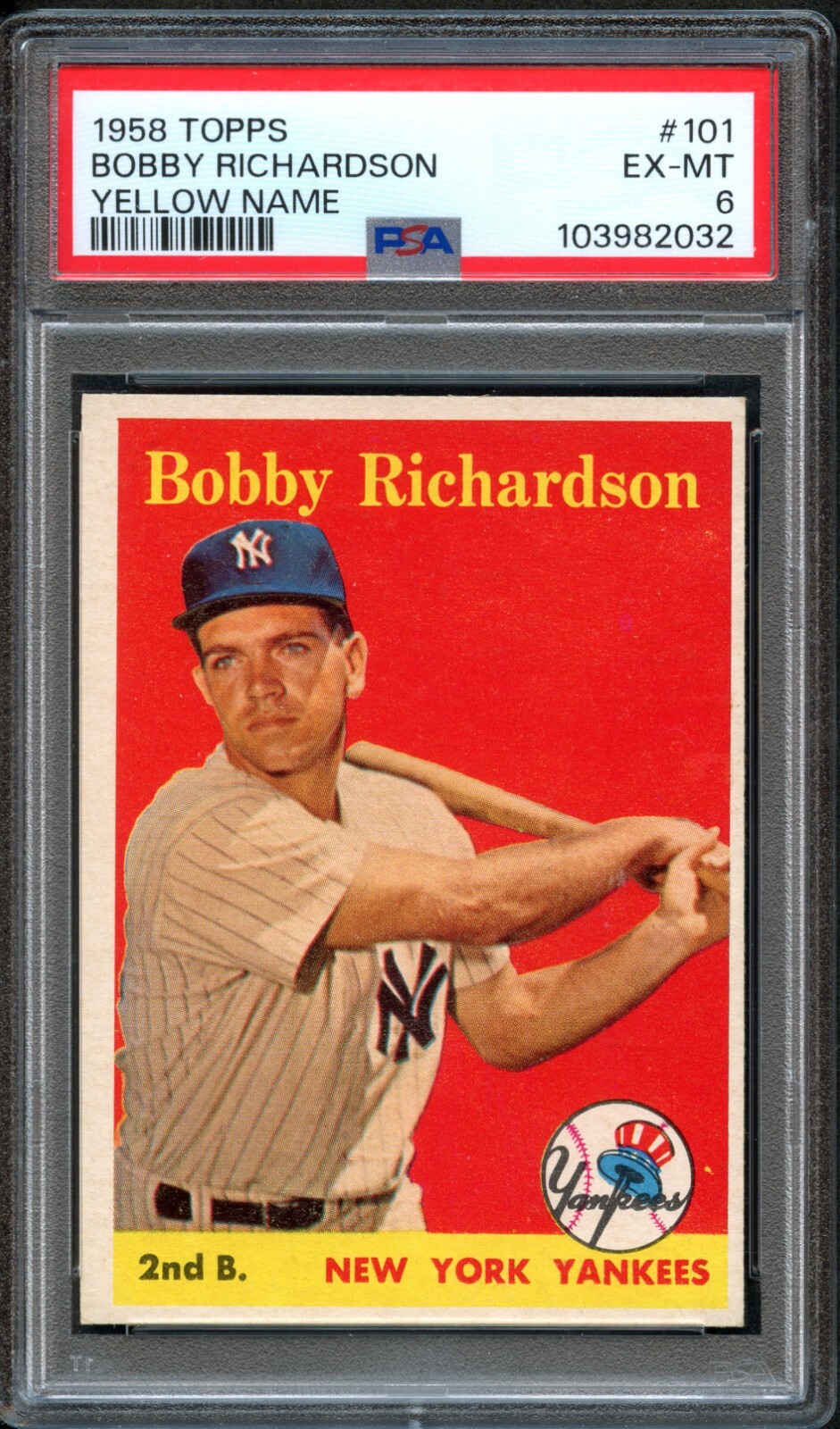 BB - 1958 - Topps - #101 - Bobby Richardson Yellow Name - PSA 6 - EX-MT