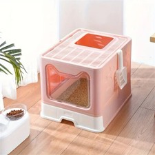 Large Foldable Cat Litter Box Cat Toilet Front Entry Top Exit Lids Odor Contral