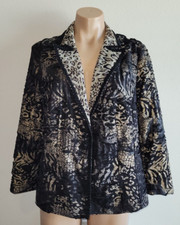 Chicos 2 Large 12-14 Black Animal Print Trim Textured Open Front Blazer Jacket