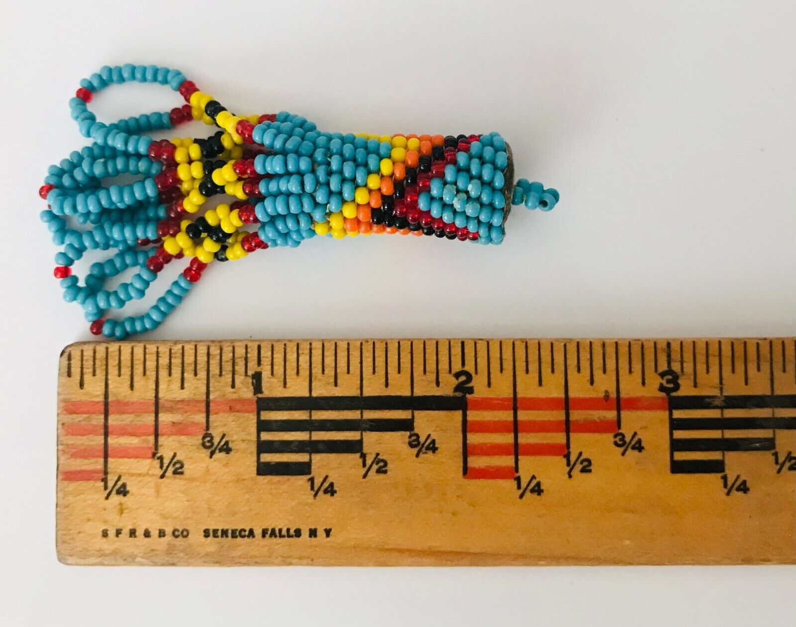 Peyote Stitched Dangle Earrings Hand Beaded Native American Blue Yellow ...