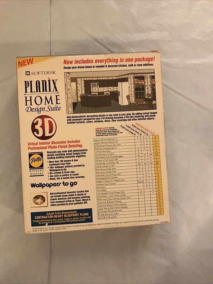 Autodesk Planix Home Design Suite Software 3D De Colección Años 90 Nueva Caja Abierta Foto 3 de 3