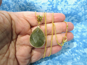 Authentic Acrylic-Gemstone-Type Pendant w/ 18K GP Gold Plated Snake Chain 20" / L