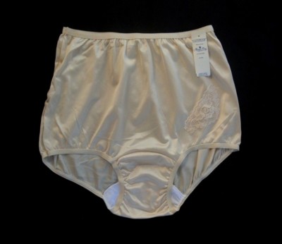 Nancy King Vintage Collection 100% Nylon Applique Full-Cut Beige Brief Size 4/XS
