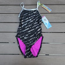 TYR The Finals Women's Electrify Foil Swimsuit Wingback Black/silver Size 34 New