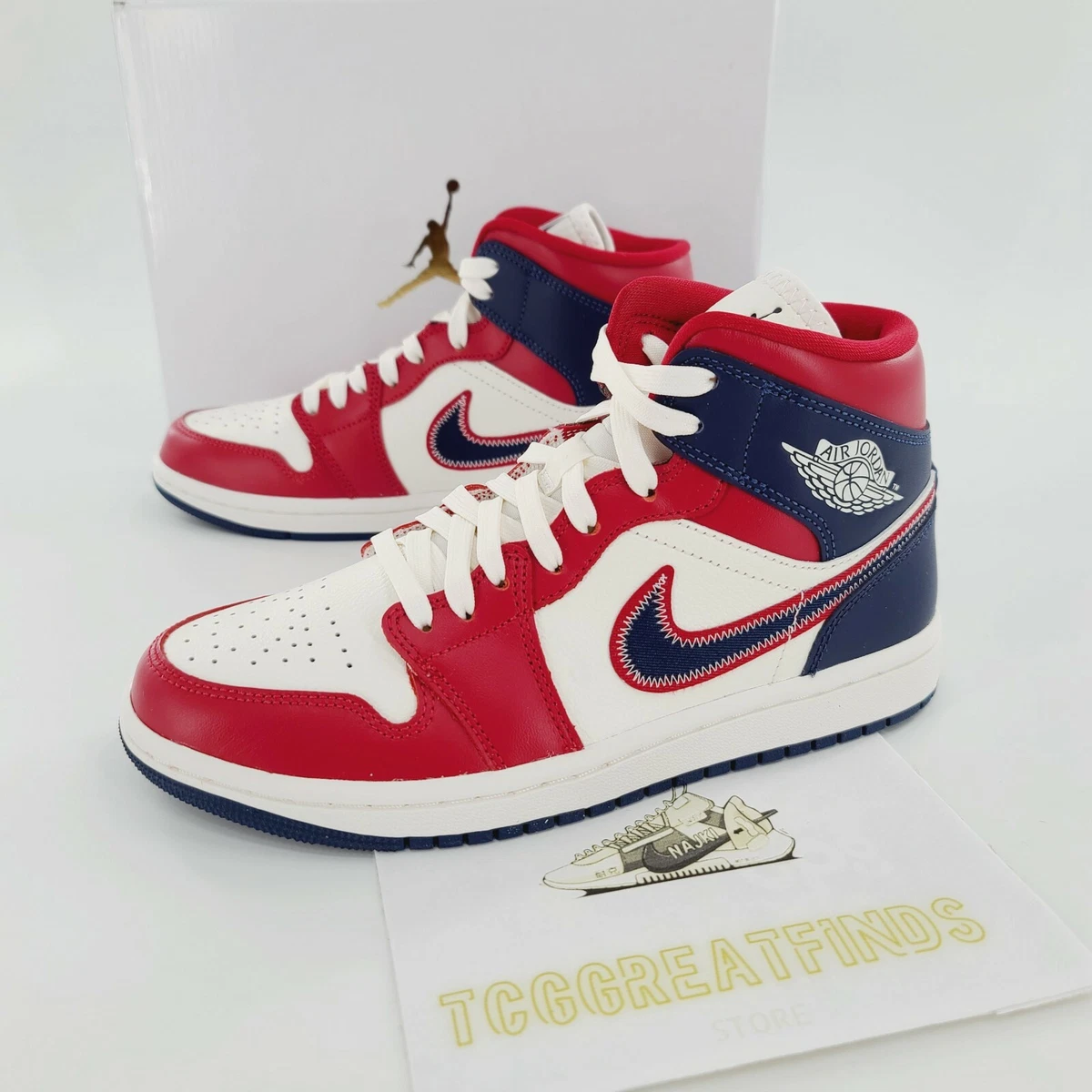 Nike Air Jordan 1 MID USA Red Blue Navy Women's Size 7 Shoes DQ7648-600 NIB