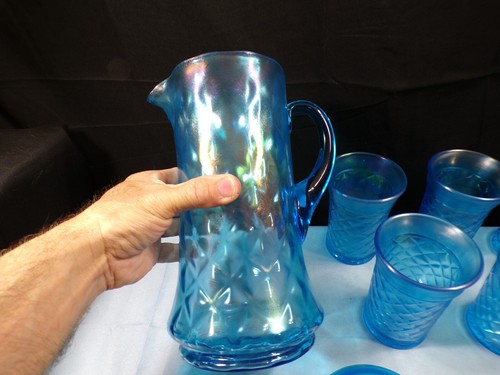 Northwood Celeste blau irisierend Stretch Glas konkav Diamanten Wasser Set INV2 - Bild 2 von 20