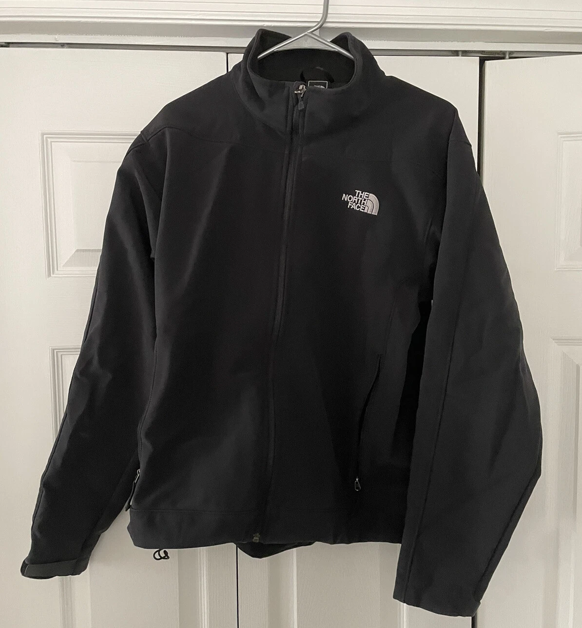 North Face Men's Medium Black Full Zip Softshell Mock Neck Jacket Zipper Pockets