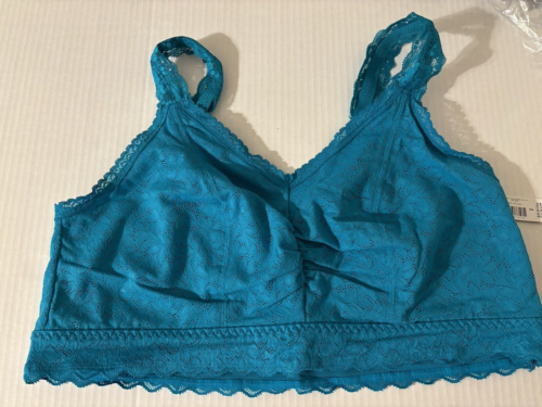 Torrid Bralite Unlined 4-Way Stretch Lace Bralette Teal Plus Size 1X, 14/16 New!