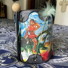 Vintage 1950s Indian Native American Toy Rubber Paper Drum W/ Mallet Stick Rare