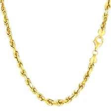 14k Yellow Real Gold filled Solid Rope Chain Necklace, 4.5mm, 24"