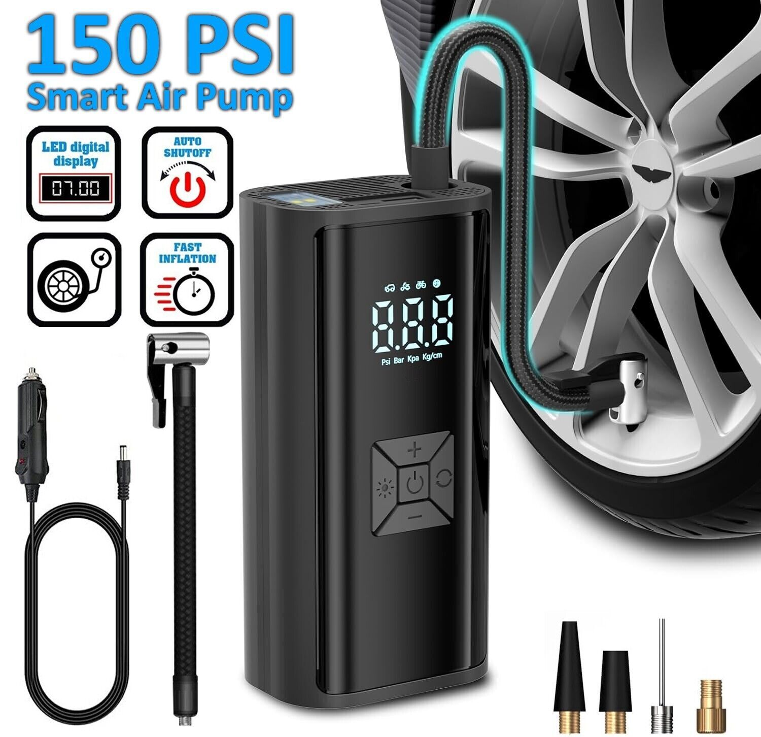 150 PSI Air Compressor Tire Inflator Air Pump Fits Car Moto Bike Tires Portable