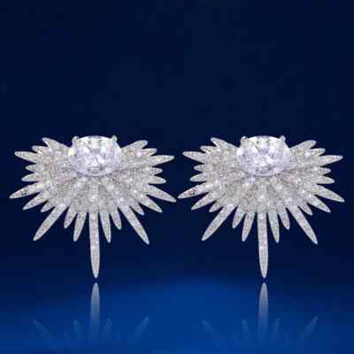 3Ct Lab Created Diamond Luxury Cluster Stud Earrings 14K White Gold Plated