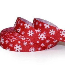 10 Yards Christmas White Snowflake Red Grosgrain Ribbon 7/8"W