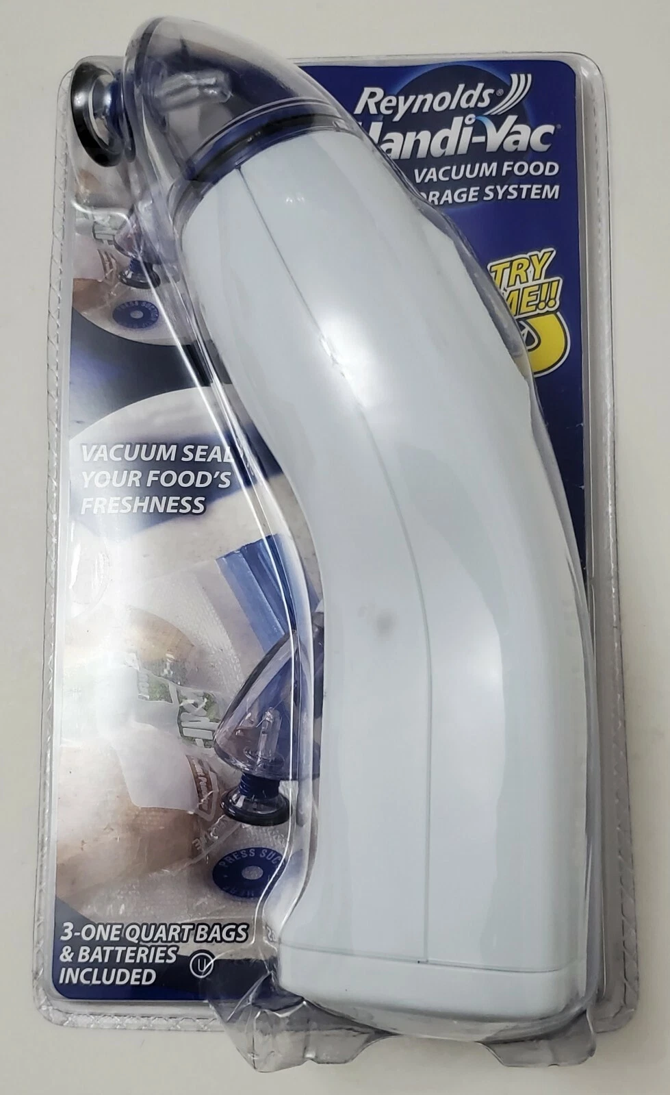 REYNOLDS HANDI-VAC VACUUM SEALER STARTER KIT WITH BATTERIES & 3 FREEZER BAGS