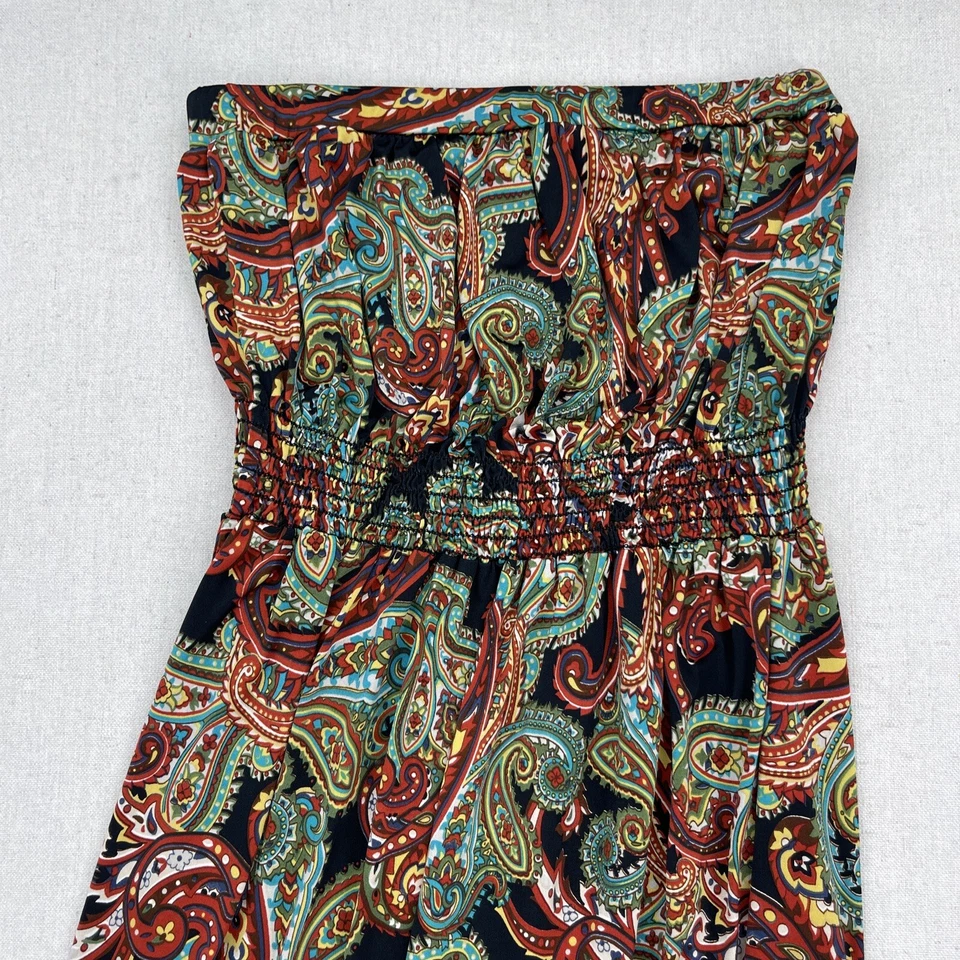 Vestido de Poesía Mujer Extra Pequeño Negro Estampado Sin Tirantes Verano Maxi Slinky Solero Foto 2 de 4