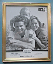 8"x10" NEW Gold color Plastic Photo Frame w/Glass Hang Stand Landscape Portrait