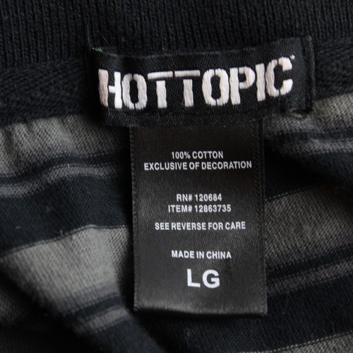 Hot Topic Cropped Polo Shirt RIP Black & Gray Stripe Coffin Oversized Large - Picture 4 of 8