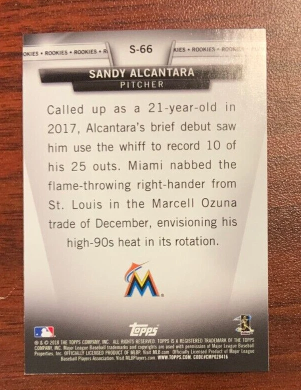2018 Topps Series 2 Salute #S-66 Sandy Alcantara Insert Rookie Card Miami Marlin - Image 2 of 2
