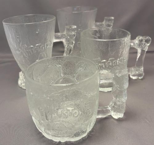 McDonald's RocDonald's Vintage Flintstones 1993 Frosted Glass Bedrock Mugs (4) - Picture 2 of 19