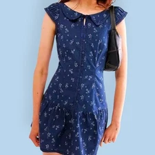 FREE PEOPLE Beasley Navy & White Mini Dress -Size Large- BNWT- Rrp £140