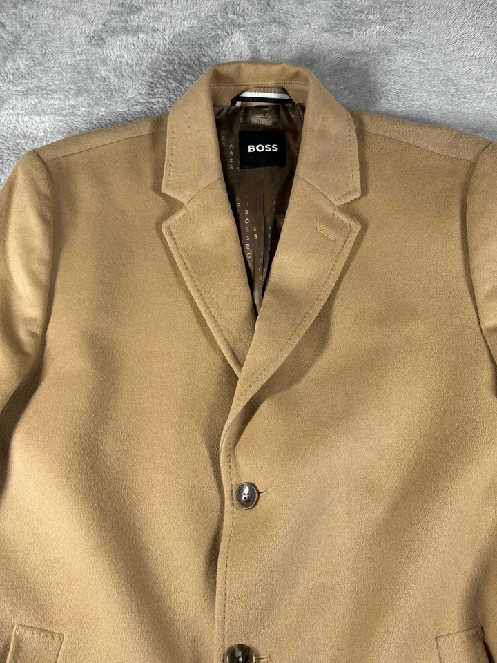 BOSS Coat Mens 46R Camel Brown Overcoat Topcoat Classic Winter Made Portugal - Image 2 of 4
