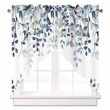 Dark Blue Eucalyptus Swag Curtain Valance for Windows,Leaves Window Treatment...