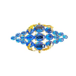 Authentic Vintage Blue Crystal Brooch Gold Plated READ Czech Austrian Glass Pin Estate