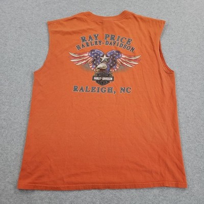 Harley-Davidson Tank Top Mens Large Bald Eagle USA Flag Orange 1903 Logo Shirt