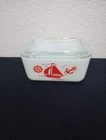 VTG McKee White Red Sailboat Anchor Refrigerator Dish 4" x 5" w Clear Glass Lid