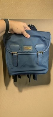 Calvin Klein Blue Backpack Buckle Accent Gold Hardware Beige Lined Interior