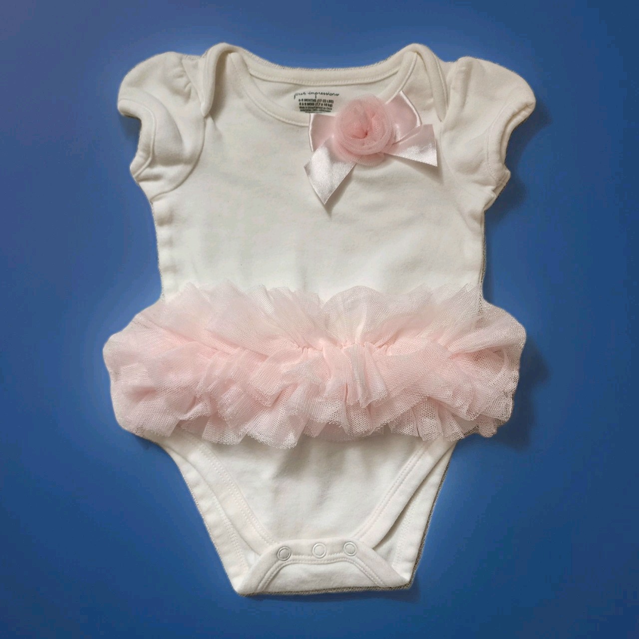 FIRST IMPRESSIONS BABY GIRL TULLE TUTU BODYSUITS IN WHITE AND PINK   6-9 Months