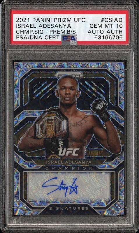 Israel Adesanya /11 Auto Championship Signatures PSA 10 GEM MINT 2021 Prizm UFC