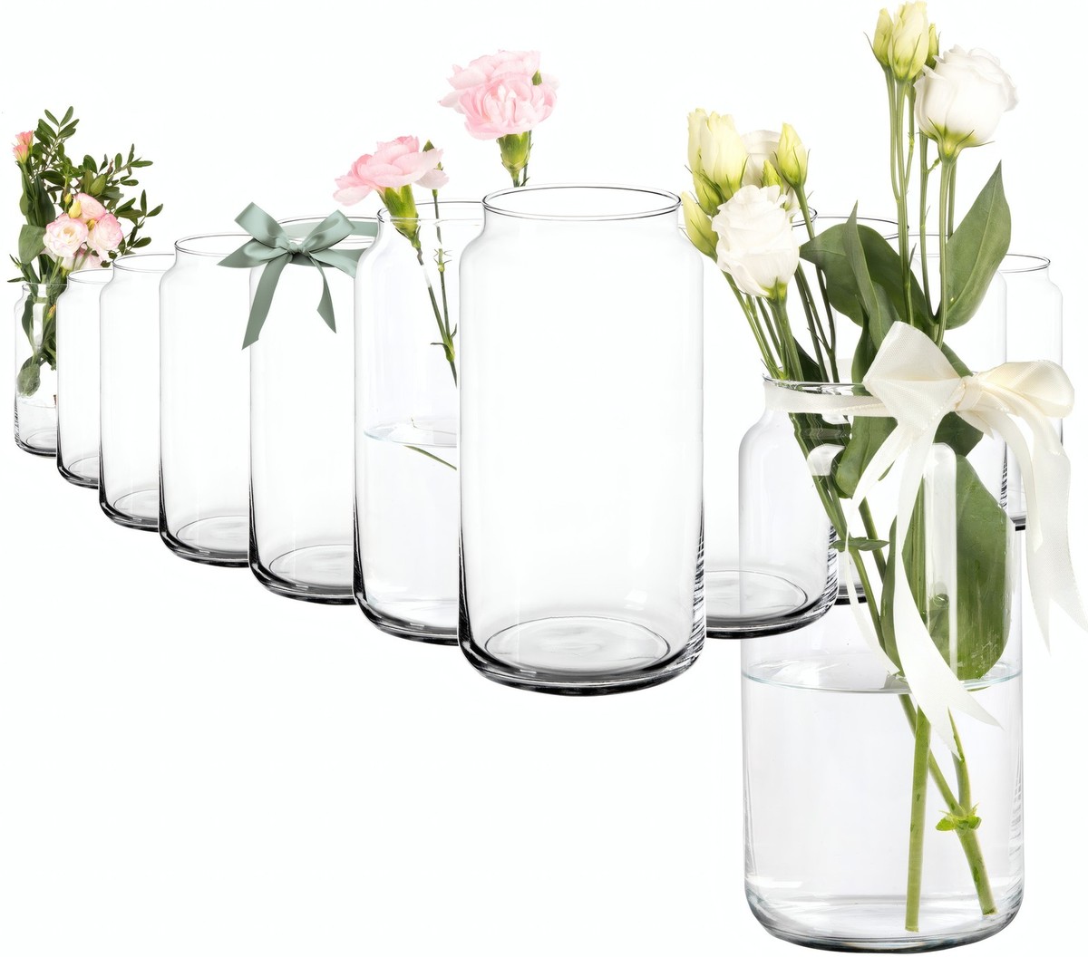 12 große Elegante Glasvasen 20cm Deko Vasen Set Tischvasen Blumenvase Vase Glas