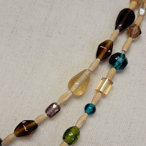 Holz & Glas Perlen Halskette 49" lang bunt beige Mixed Media Boho vielseitig - Bild 6 von 8