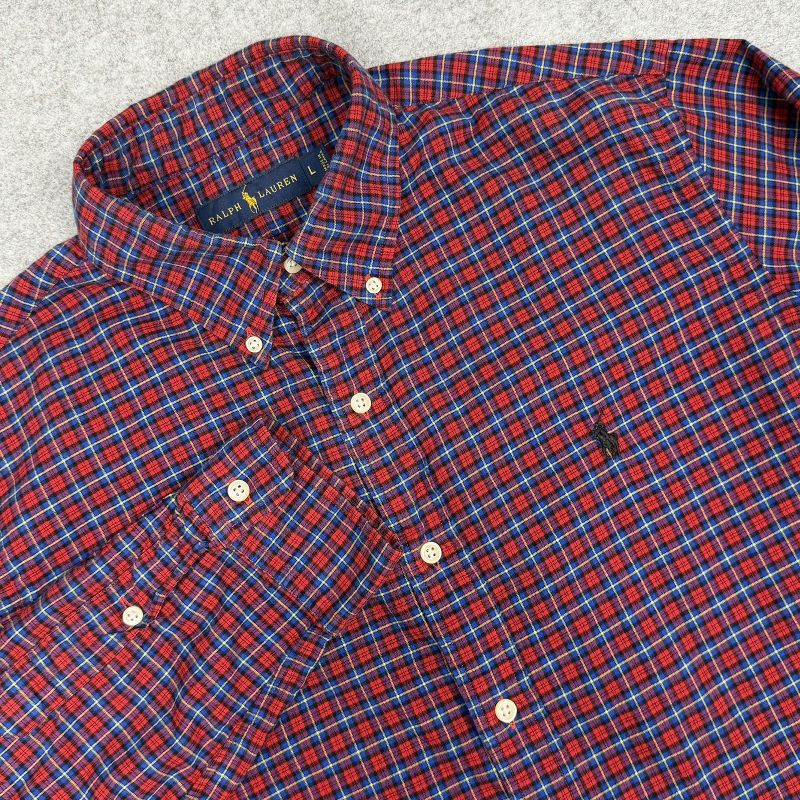 Polo Ralph Lauren Shirt Mens Large Red Blue Plaid Button Down Pony Long Sleeve