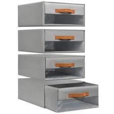 Closet Storage Bins 4-Pack Foldable Fabric Drawers with Clear Window - Organize